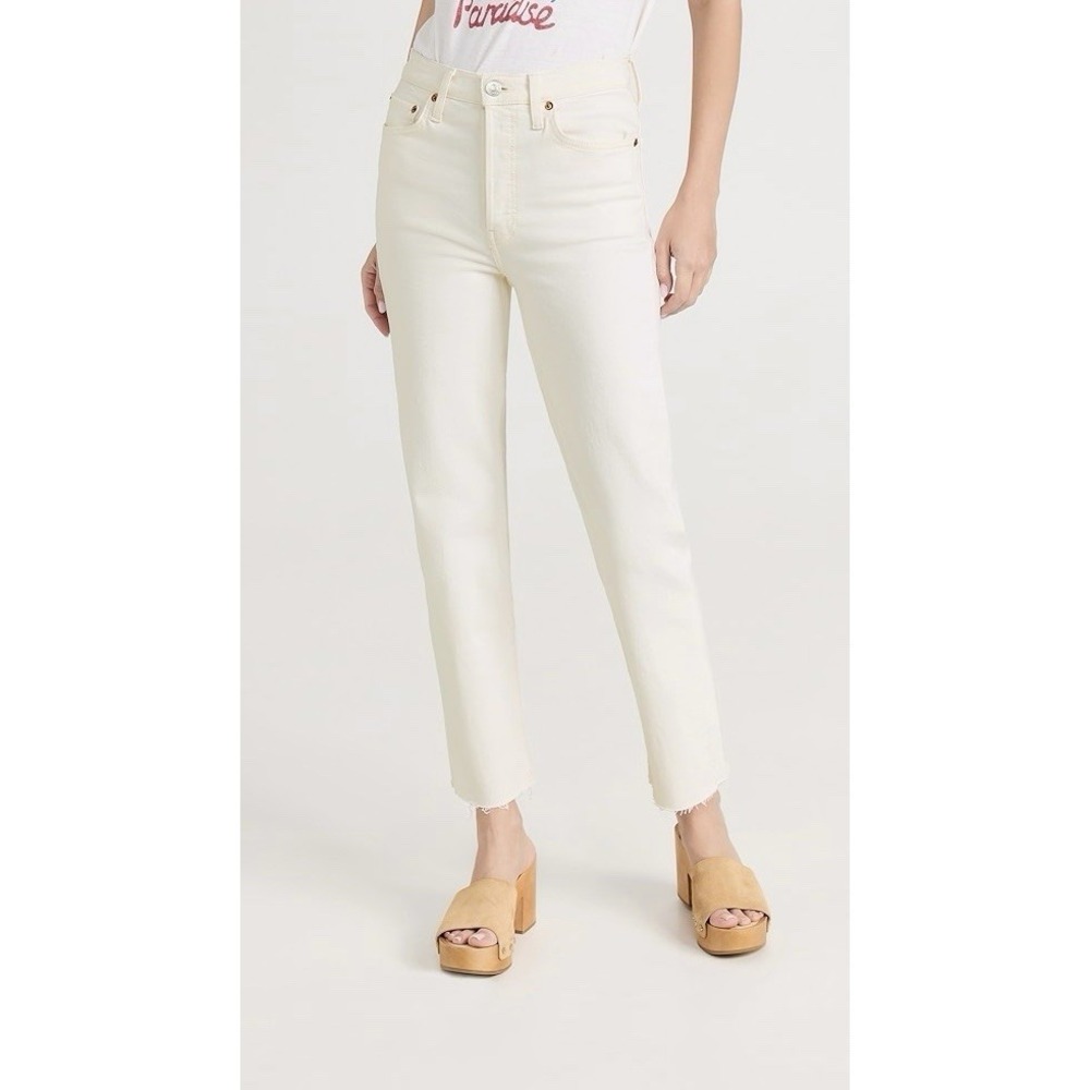 RE/DONE 70s Stove Pipe White Jeans Women's Size 24 High Rise Straight Leg